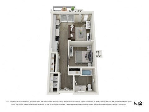 Floor plan for studio, 1 bath, 568 sqft
